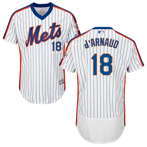 Mets #18 Travis d'Arnaud White(Blue Strip) Flexbase Authentic Collection Alternate Stitched MLB Jersey - Click Image to Close